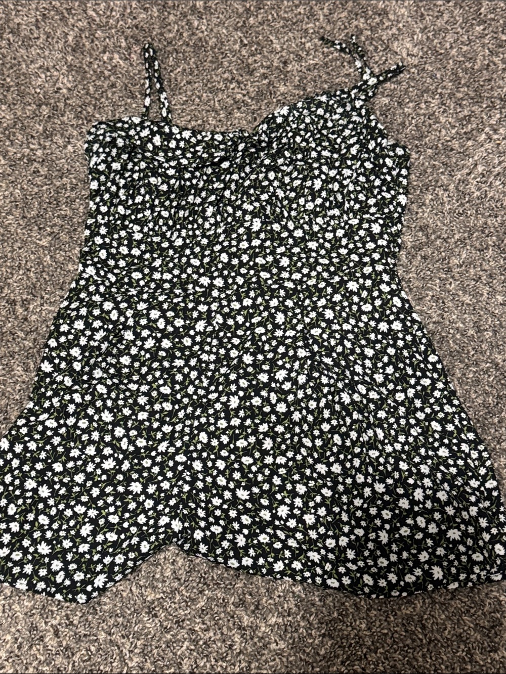 Black Daisy-Print Spaghetti Strap Camisole Dress